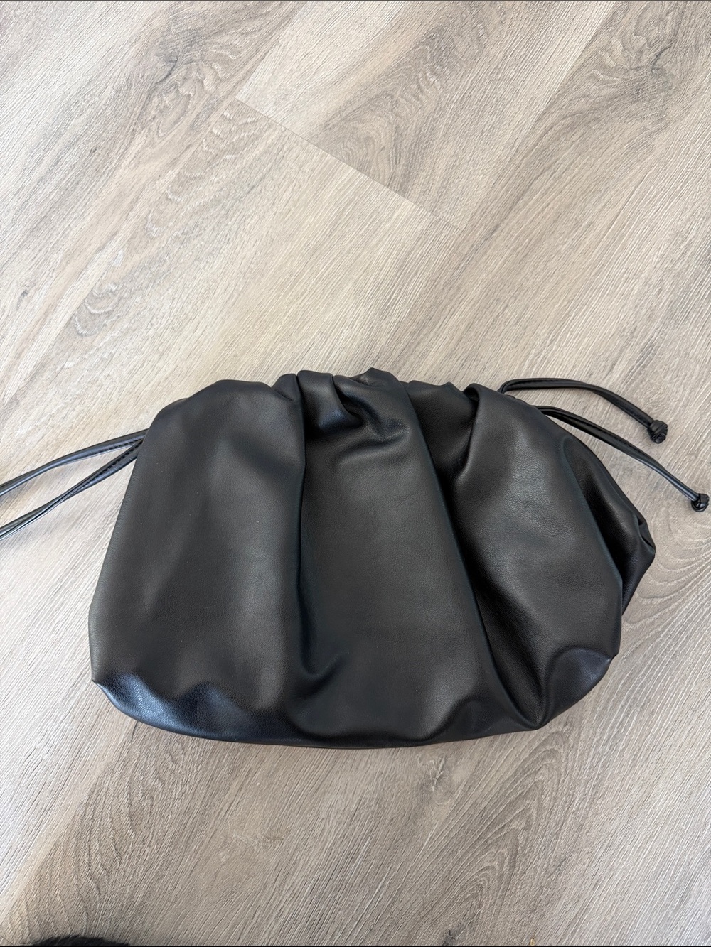 Sleek Black Gathered Drawstring Wristlet Clutch